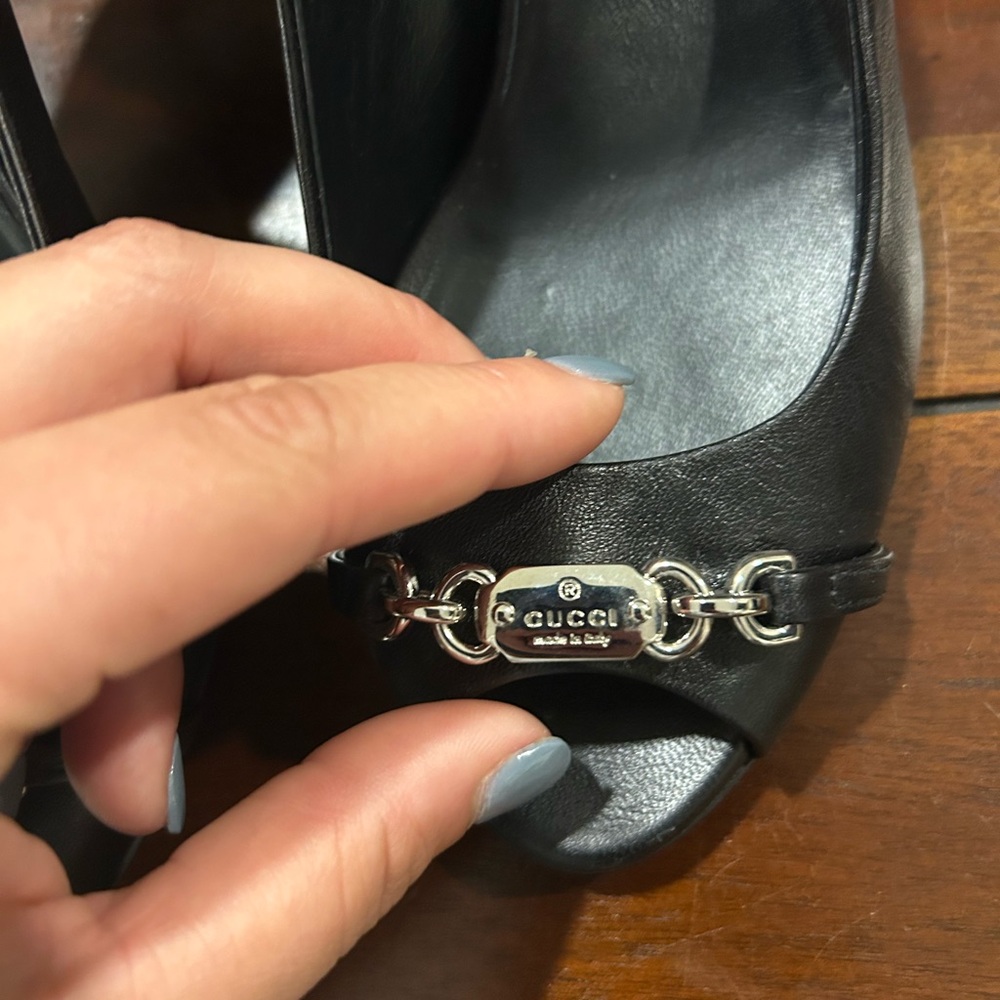 Gucci Black Peep Toe Sling Back Heels sz 36.5 - Picture 5 of 9